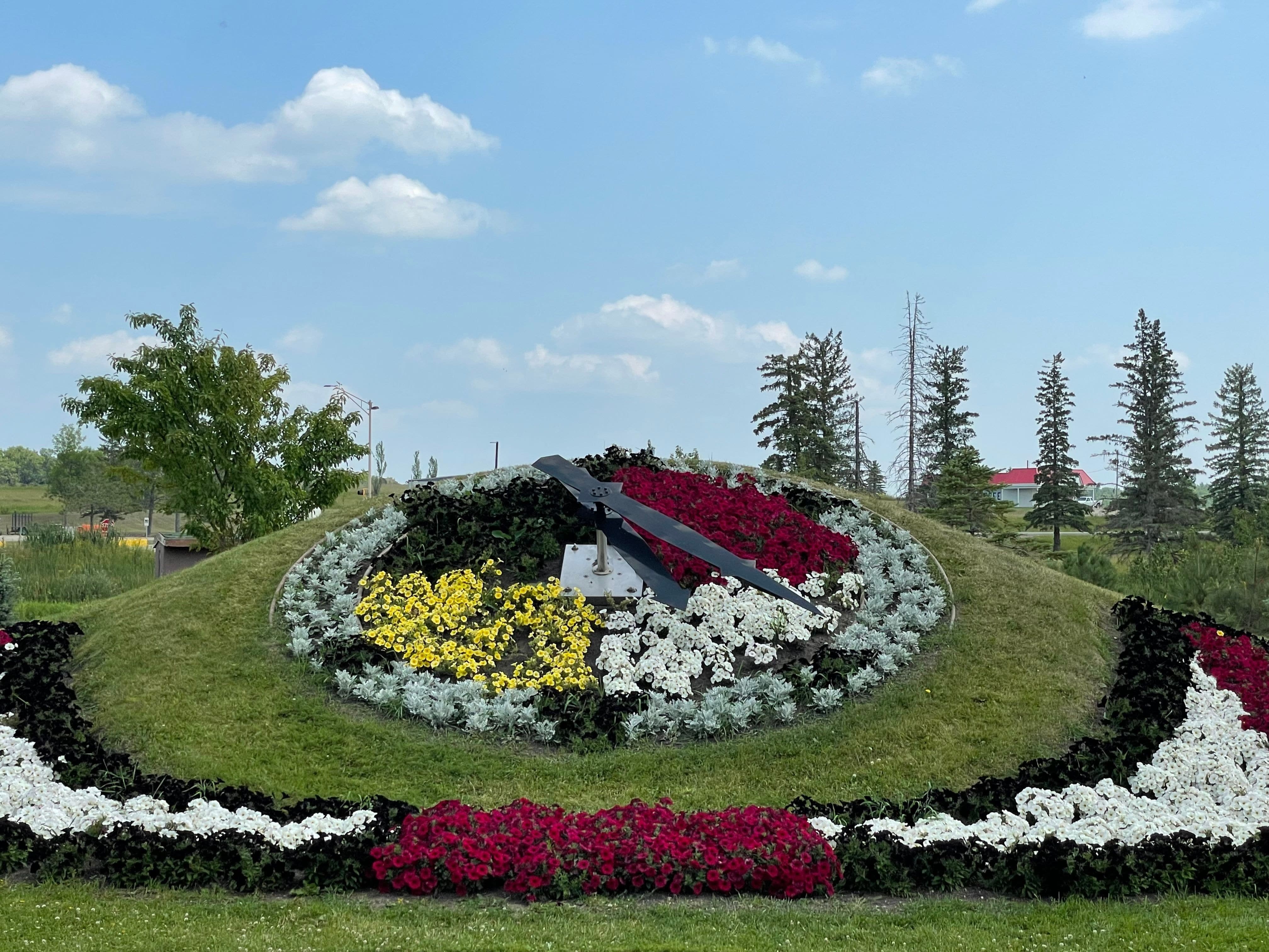 The Floral Clock sits near the International Peace Garden entrance. 