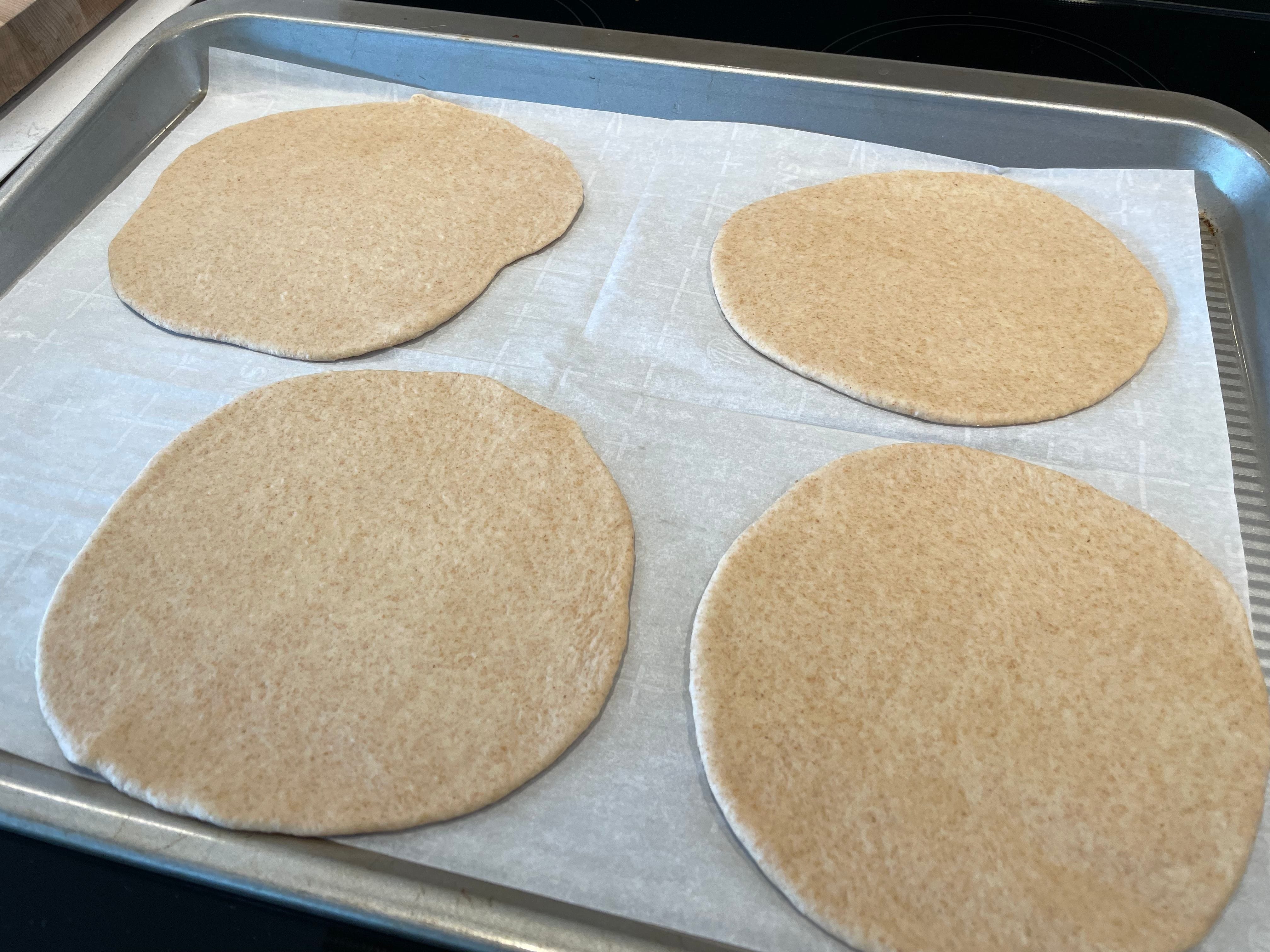 Roll the dough to 1/4-inch thick disks before baking.