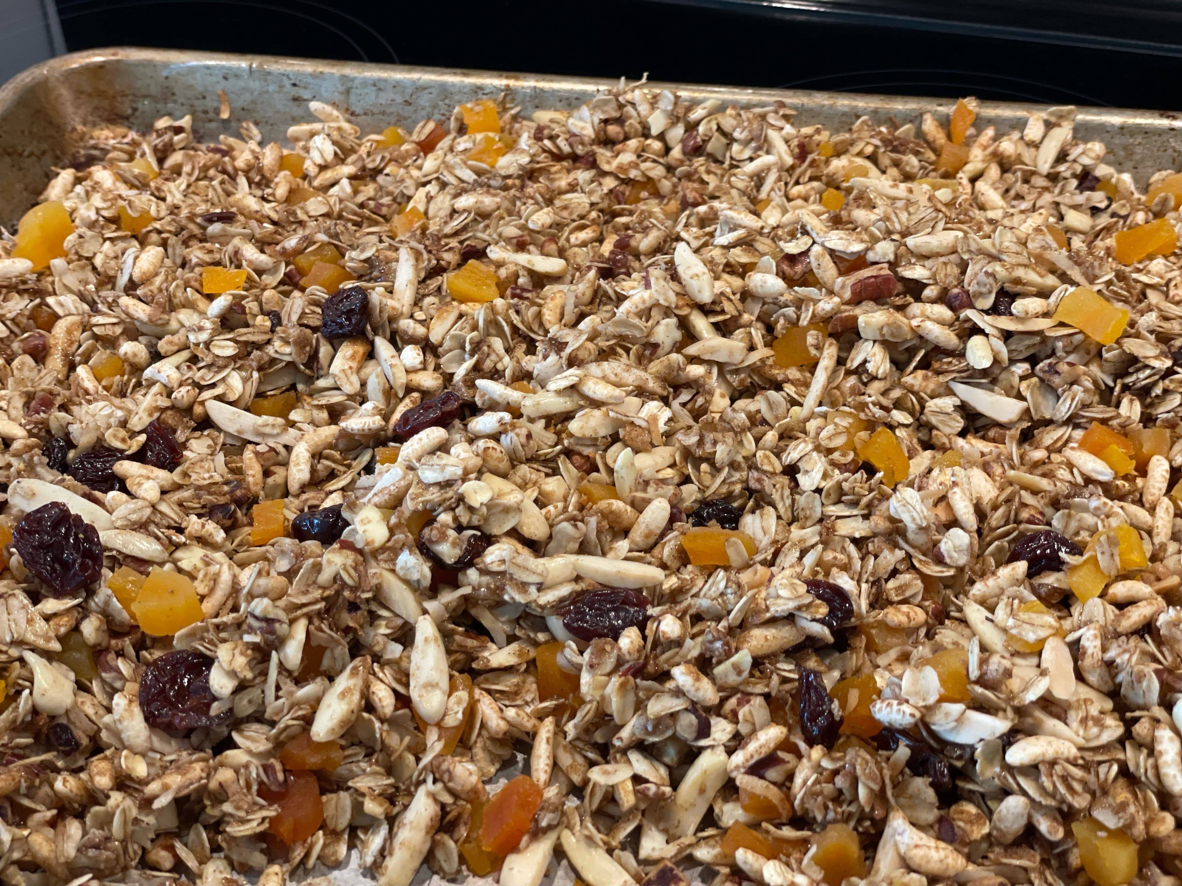 Oats and nuts mixed with warm spices and dried fruit. 